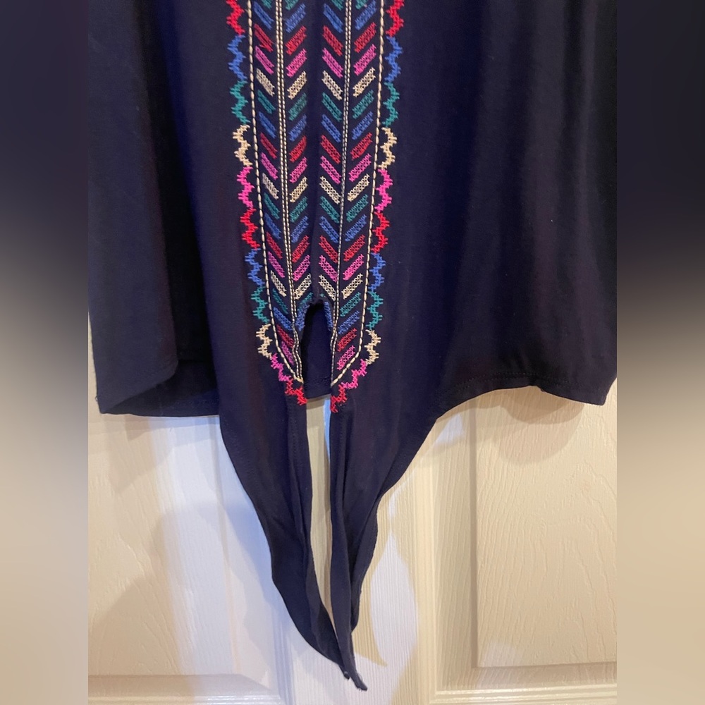 Democracy Blue Embroidered Front Toe Blouse - Picture 6 of 10